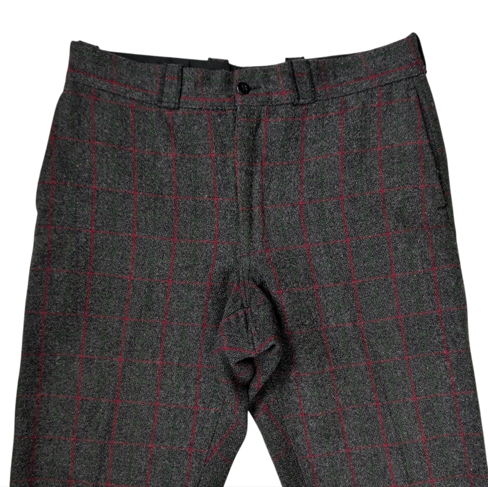 Vintage Johnson Woolen Mills Adirondack Plaid Wool Pants 36 x 28 Gray Red Pocket